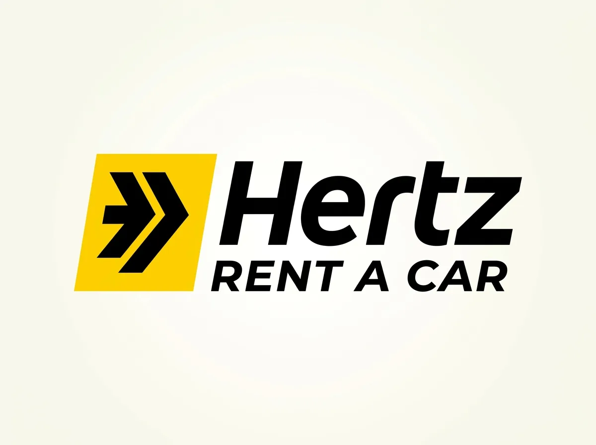 Hertz car rental brand logo, official yellow black mark, horizontal layout