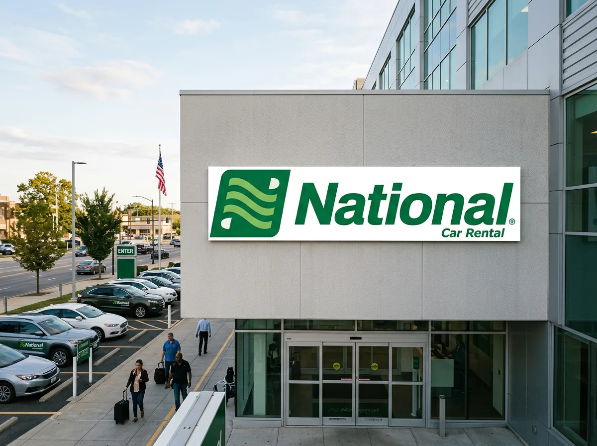 National car rental brand logo, official green white mark, horizontal layout